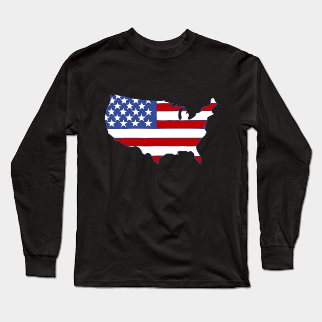 USA Map Flag Patriotic America Long Sleeve T-Shirt by KayBee Gift Shop